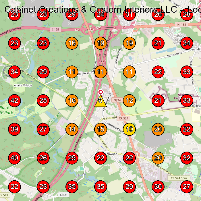 Cabinet Creations & Custom Interiors LLC GeoGrid visibility map for Cabinet Maker in Freehold